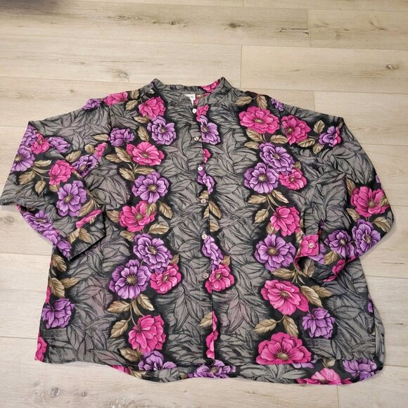 Vtg Womens Sheer Floral Purple Long Sleeve Bonworth Button Down Blouse Sz XL - Picture 1 of 5